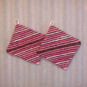 One pair of Girly Halloween crocheted cotton potholders